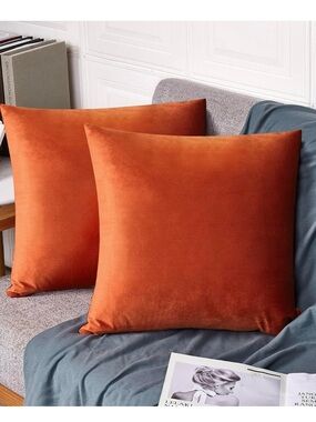 Velvet Throw Pillow Pair in Burnt Orange